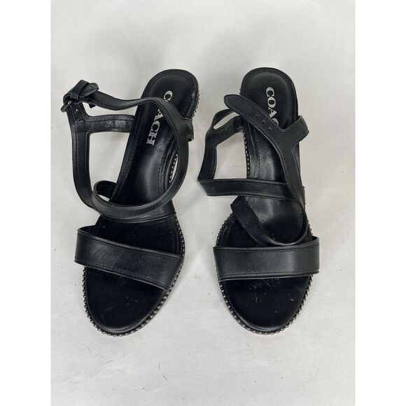 Coach Black Leather Open Toe Ankle Strap Heel Sandals Women Sz 7.5B US/38EU - Picture 10 of 13